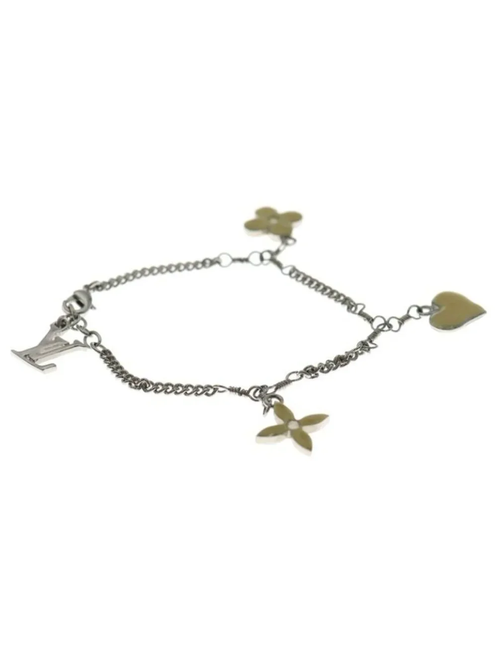 Louis Vuitton Bracelet Sweet Monogram Heart Chain Silver Beige - Picture 3 of 6